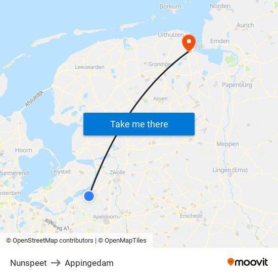Nunspeet to Appingedam map