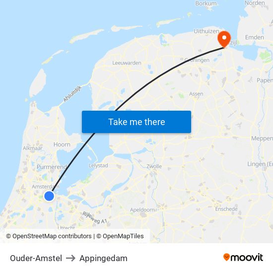 Ouder-Amstel to Appingedam map