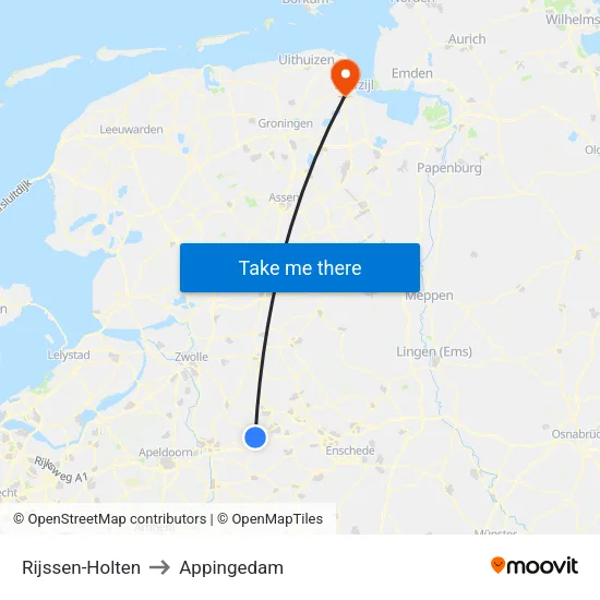 Rijssen-Holten to Appingedam map