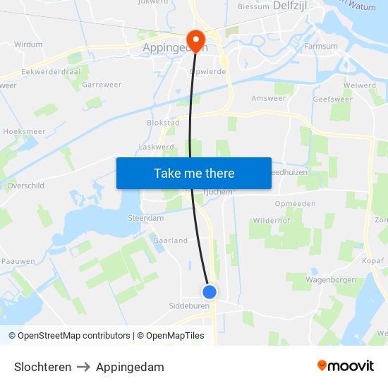 Slochteren to Appingedam map