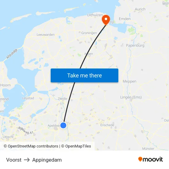 Voorst to Appingedam map