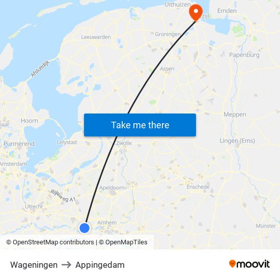 Wageningen to Appingedam map