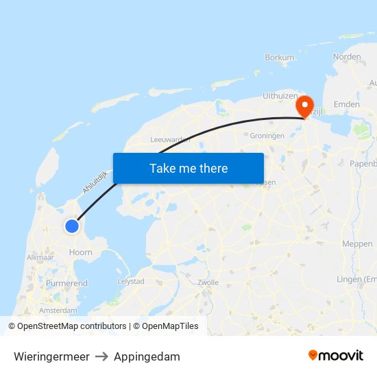 Wieringermeer to Appingedam map