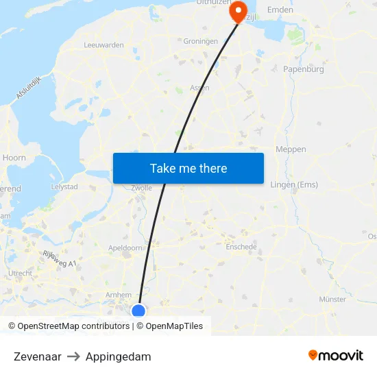 Zevenaar to Appingedam map