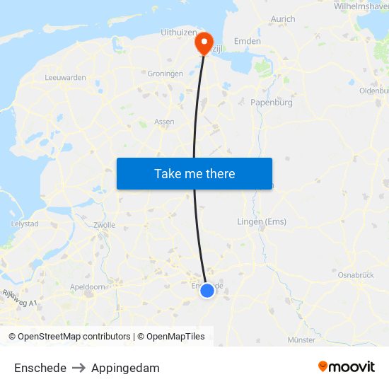 Enschede to Appingedam map