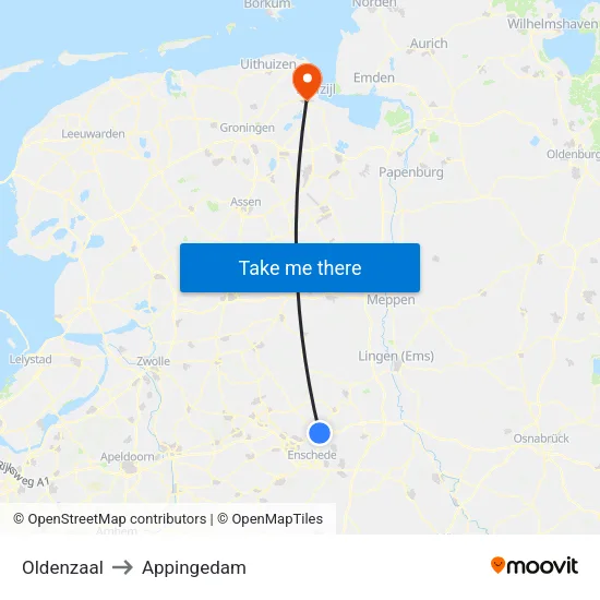 Oldenzaal to Appingedam map
