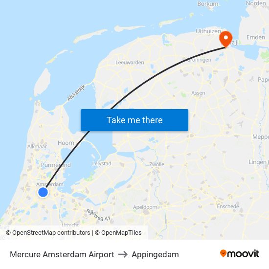 Mercure Amsterdam Airport to Appingedam map