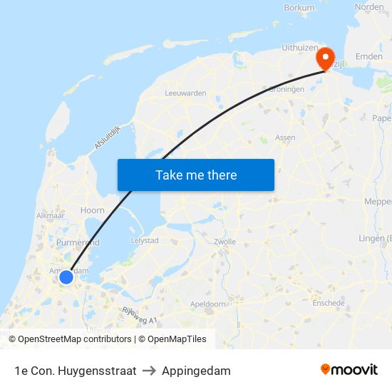 1e Con. Huygensstraat to Appingedam map