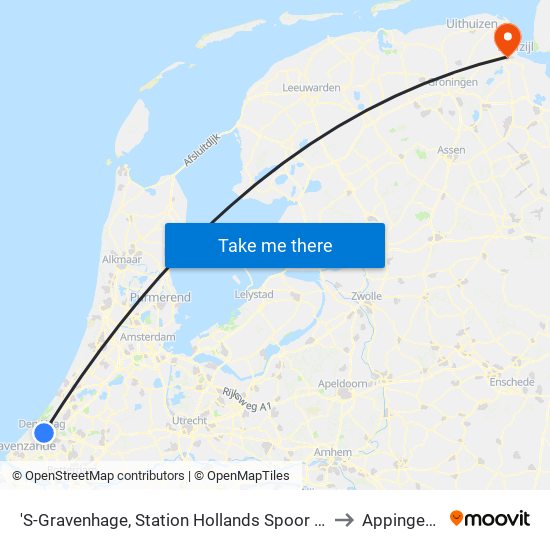 'S-Gravenhage, Station Hollands Spoor (Perron A) to Appingedam map