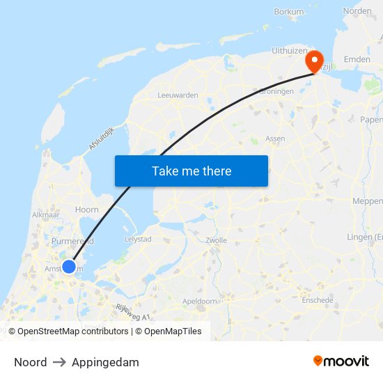 Noord to Appingedam map