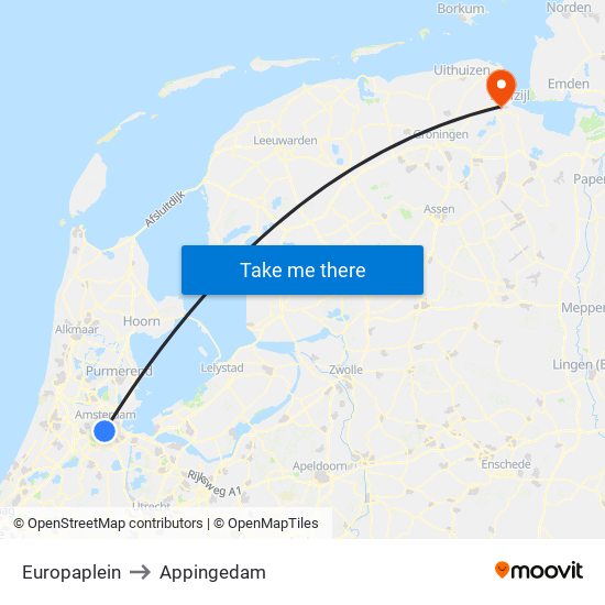 Europaplein to Appingedam map