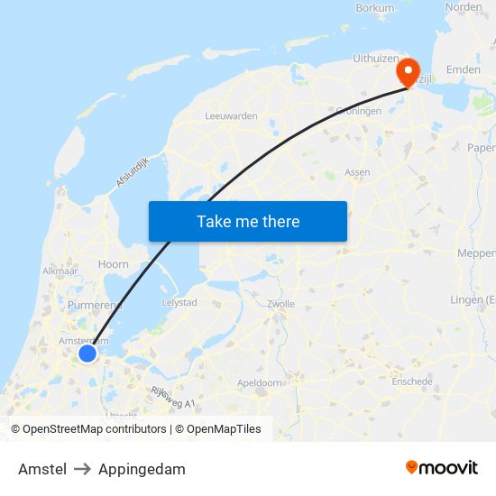 Amstel to Appingedam map