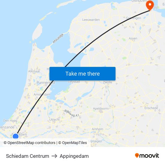 Schiedam Centrum to Appingedam map