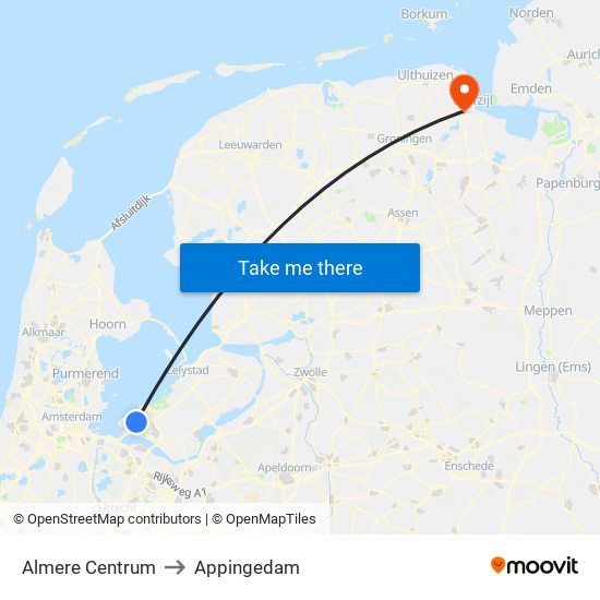 Almere Centrum to Appingedam map