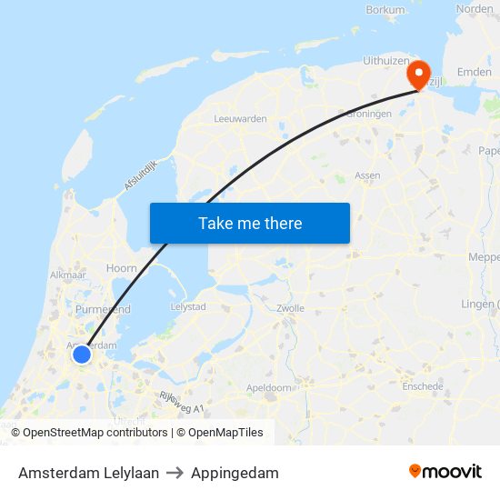 Amsterdam Lelylaan to Appingedam map