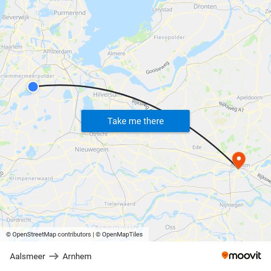 Aalsmeer to Arnhem map