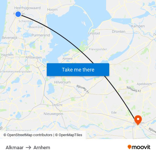 Alkmaar to Arnhem map