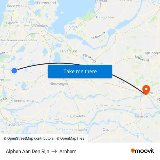 Alphen Aan Den Rijn to Arnhem map