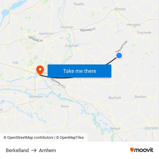 Berkelland to Arnhem map