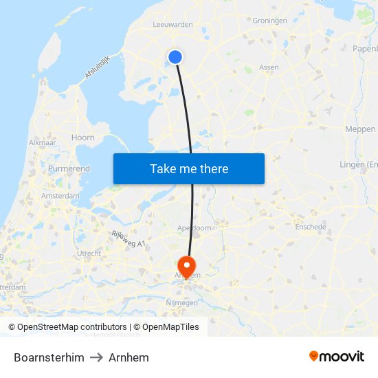 Boarnsterhim to Arnhem map