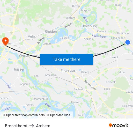 Bronckhorst to Arnhem map