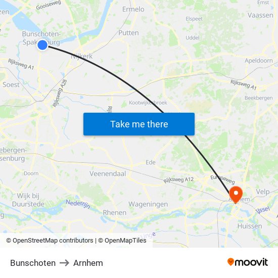 Bunschoten to Arnhem map