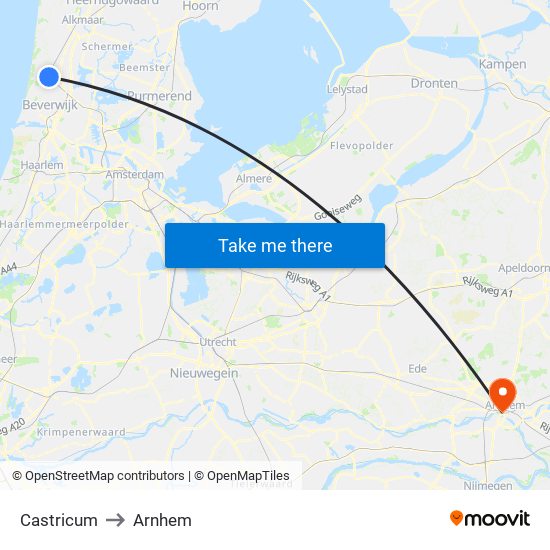 Castricum to Arnhem map
