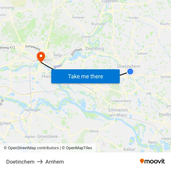 Doetinchem to Arnhem map