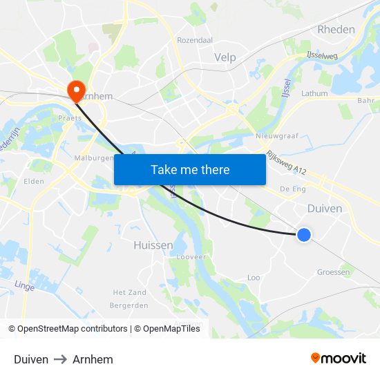 Duiven to Arnhem map