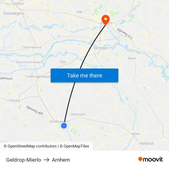 Geldrop-Mierlo to Arnhem map