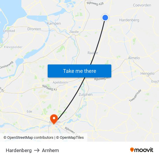 Hardenberg to Arnhem map