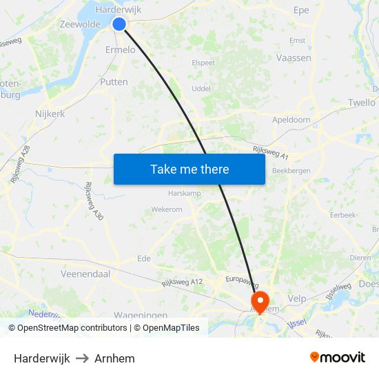 Harderwijk to Arnhem map