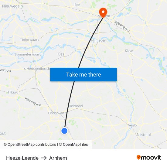 Heeze-Leende to Arnhem map