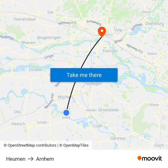 Heumen to Arnhem map