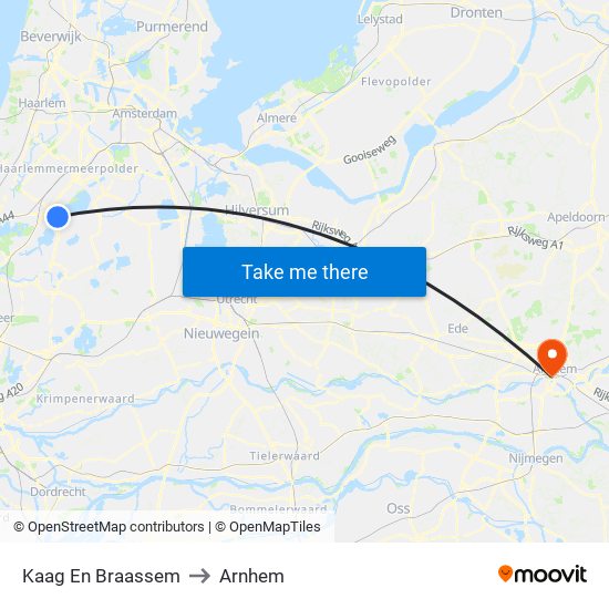 Kaag En Braassem to Arnhem map