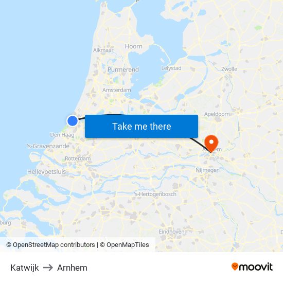 Katwijk to Arnhem map