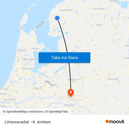 Littenseradiel to Arnhem map