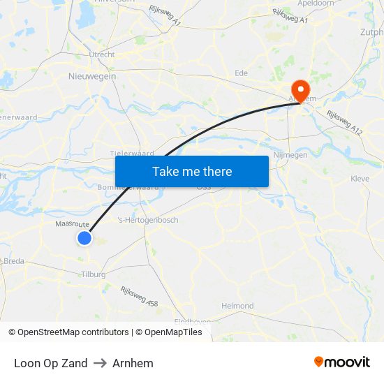 Loon Op Zand to Arnhem map