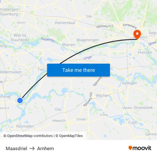 Maasdriel to Arnhem map