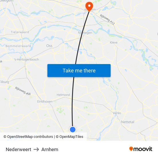 Nederweert to Arnhem map