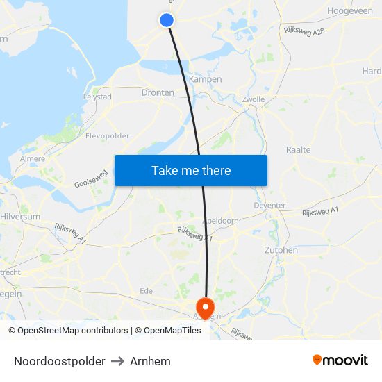 Noordoostpolder to Arnhem map