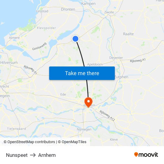 Nunspeet to Arnhem map