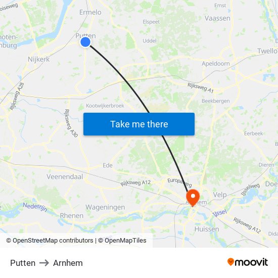 Putten to Arnhem map