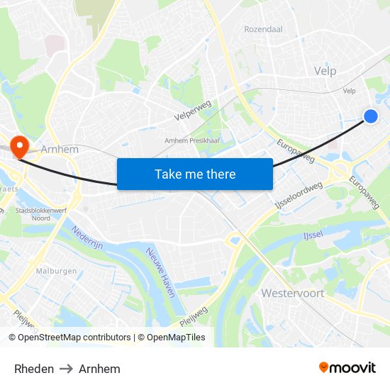 Rheden to Arnhem map