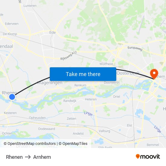 Rhenen to Arnhem map