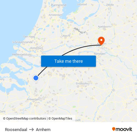 Roosendaal to Arnhem map