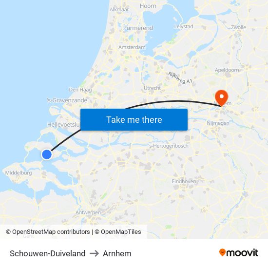 Schouwen-Duiveland to Arnhem map