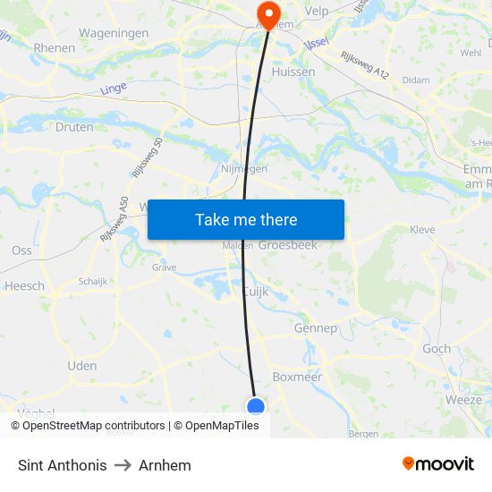 Sint Anthonis to Arnhem map