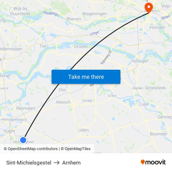Sint-Michielsgestel to Arnhem map
