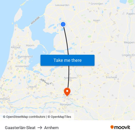 Gaasterlân-Sleat to Arnhem map